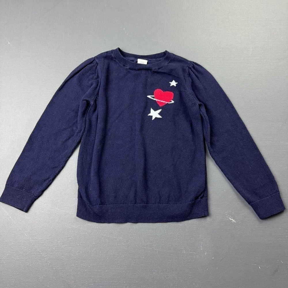 Baby GAP Toddler Girls 5Y Navy Blue Knit Sweater Heart Stars Crewneck Pullover